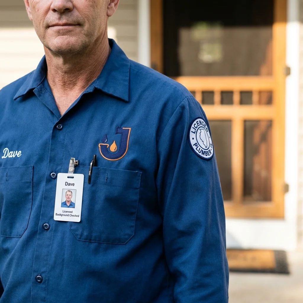 Licensed plumber showing ID badge in Penobscot, ME