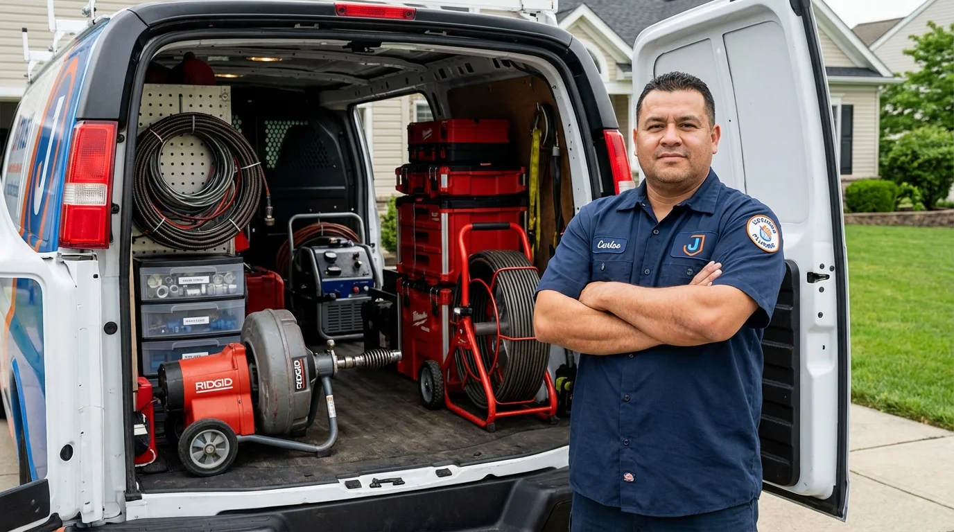 Professional drain cleaning equipment and Johns Plumbing LLC plumber in Penobscot