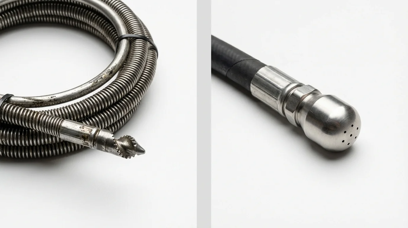 Drain snake cable and hydro jetting nozzle used for drain cleaning in Penobscot, ME